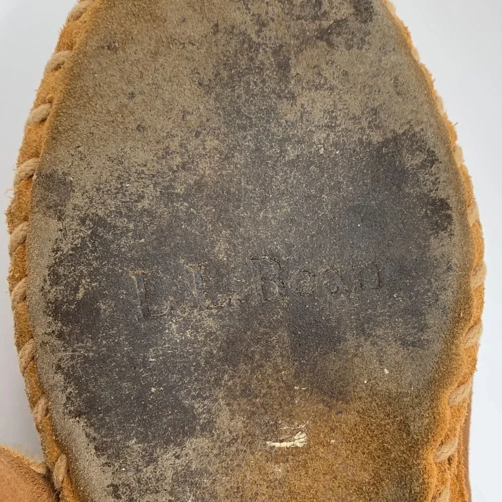 L.L. Bean suede leather wool lined moccasin style slippers Mens size 7 Woman 9